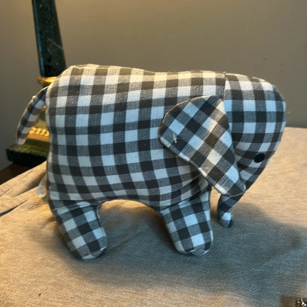 Creative Co-Op gray cotton Gingham Elephant 🐘 doorstop